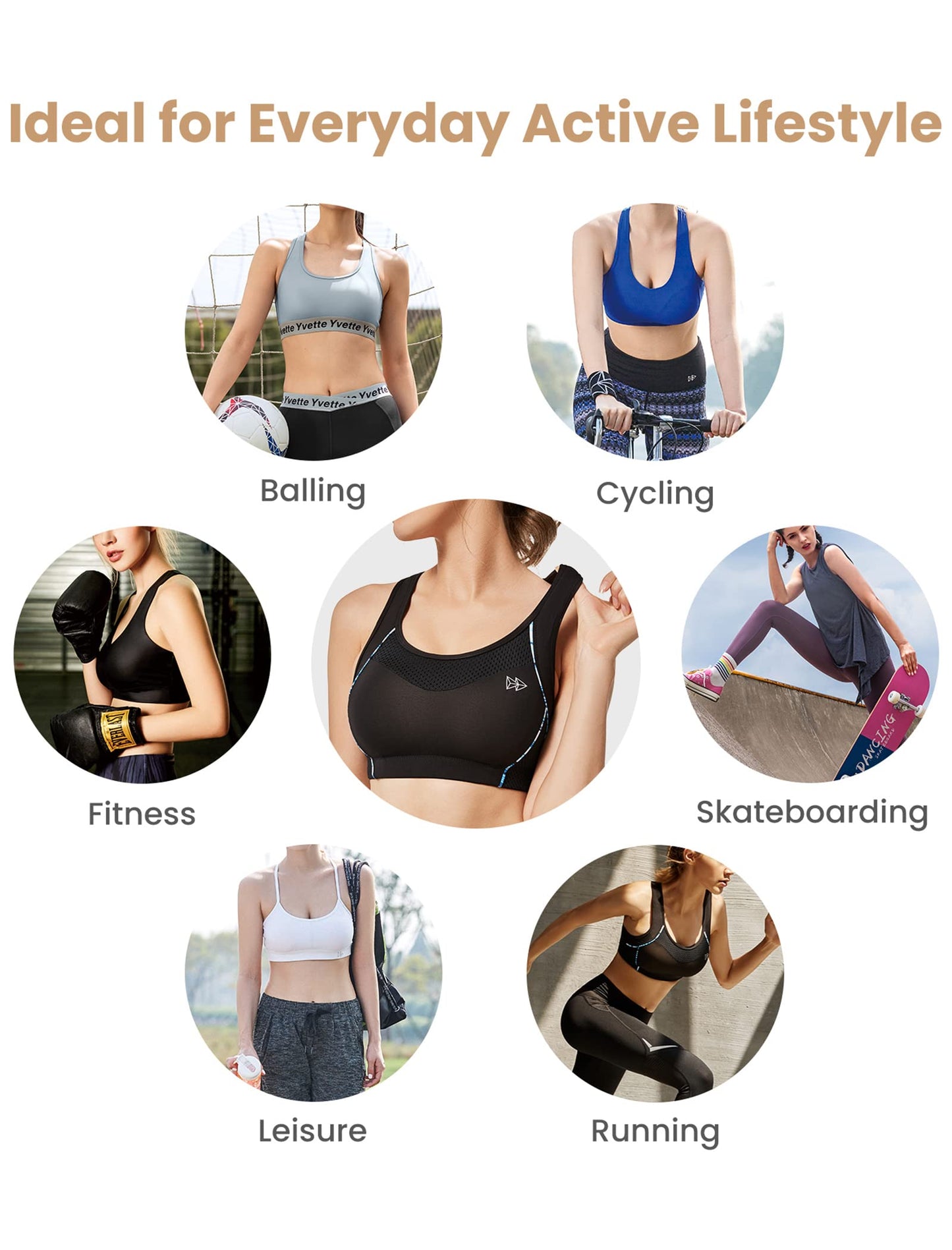 Yvette Sports Bras for Women High Impact Support Racerback Sports Bra Plus Size No Underwire for Running Workout, Black,L