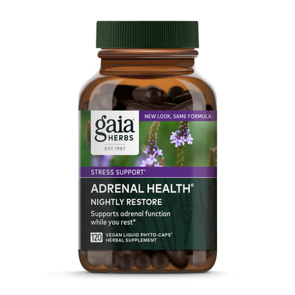 Gaia Herbs Adrenal Health Nightly Restore - Herbal Supplement with Ashwagandha, Magnolia Bark, Cordyceps, Lemon Balm & More - 120 Vegan Liquid Phyto-Capsules (60 Servings)