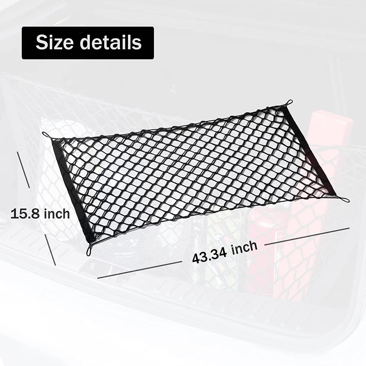 Amiss Cargo Net Stretchable. Adjustable Elastic Trunk Storage Net with Hook for SUVs, Cars and Trucks, Car Exterior Accessories (43.3x15.8 Inch)