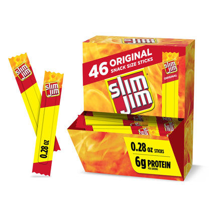 Slim Jim Smoked Meat Sticks, Original Flavor, 6g Protein Per Serving, Snack Size, Lunchbox Snack, 0.28 oz. (46 Count)