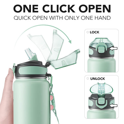 Enerbone 32 oz Insulated Water Bottle, Stainless Steel Bottle with Carrying Strap, Double-Wall Vacuum Insulation Design, Leakproof Sports Bottle with Straw, Keep Drinks Cold or Hot for Hours