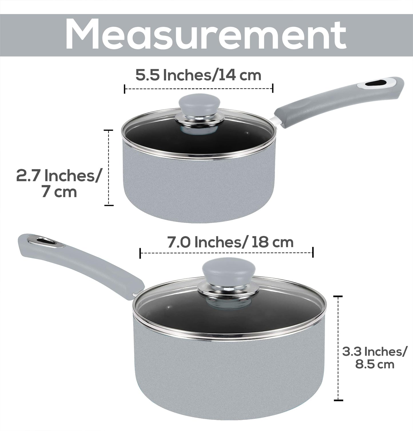 Utopia Kitchen Nonstick Saucepan Set with Lid, 1 Quart and 2 Quarts Multipurpose Pots Set for Home Kitchen or Restaurant (Silver-Black)
