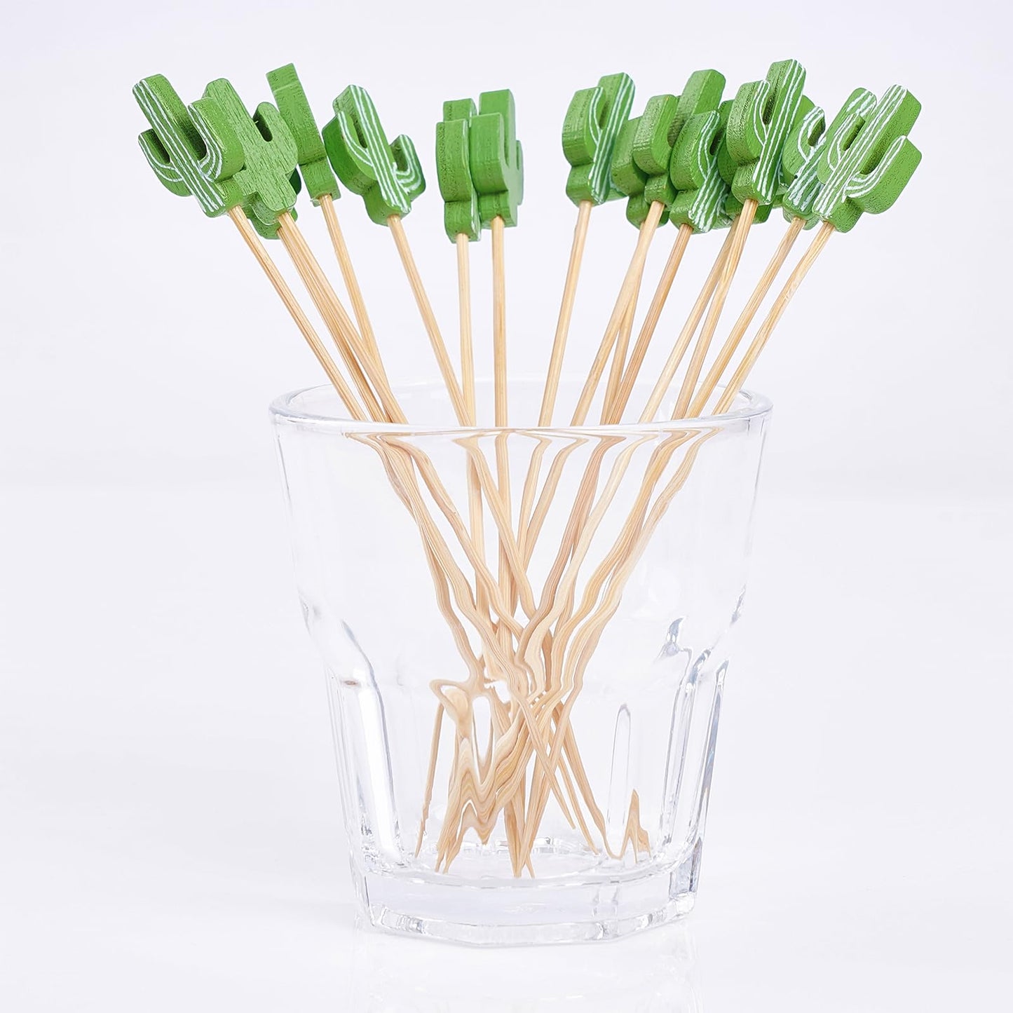 PuTwo Cocktail Picks Handmade Bamboo Toothpicks 100pcs 4.7” in Green Cacti