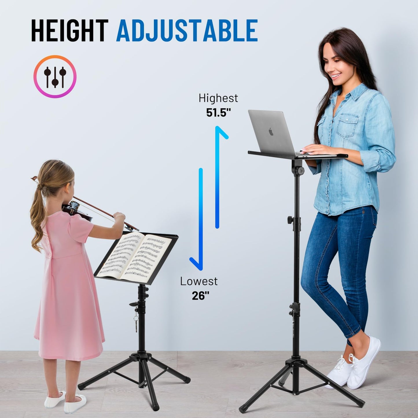 CAHAYA Projector Stand Tripod Adjustable - Stable for Tablets Phones Book Height 26" to 51.5" Multifunctional Laptop DJ Rack Stand Portable for Outdoor Movies CPS0331