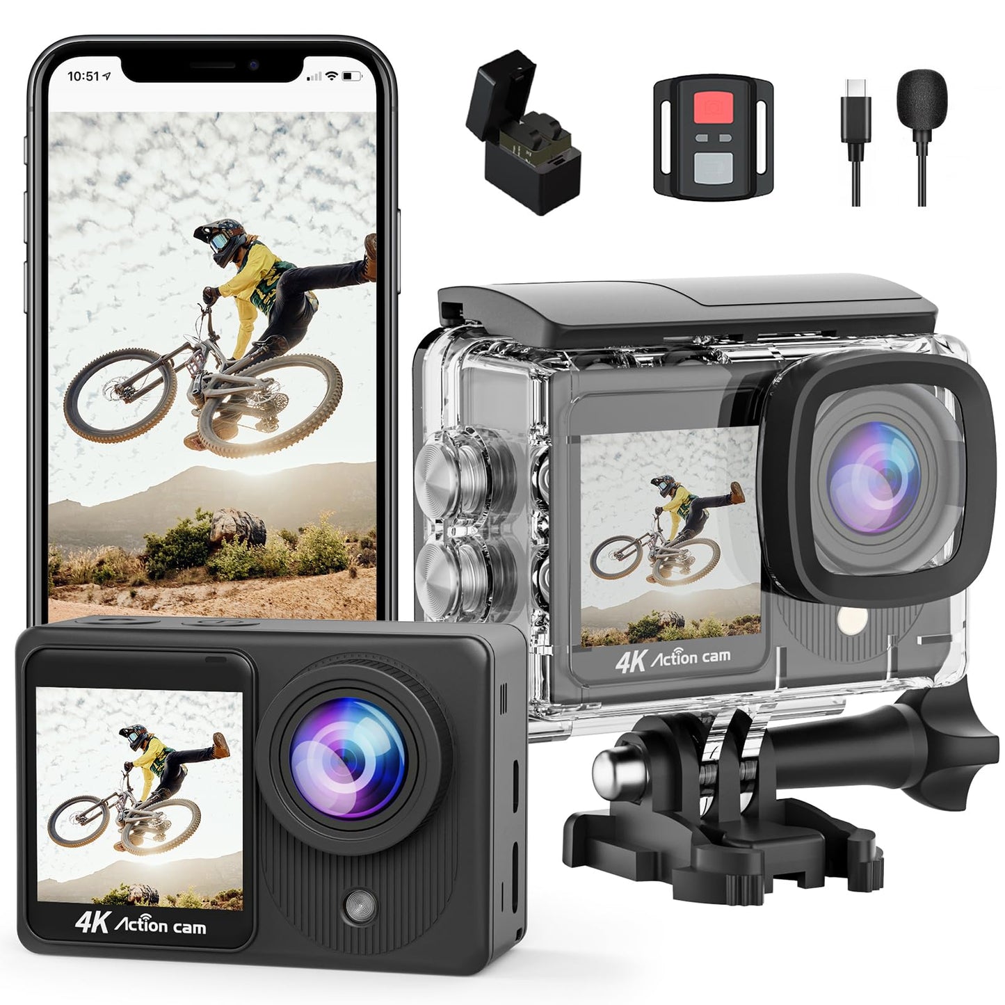 TIMNUT 4K Action Camera Touchscreen - Dual Screen Ultra HD EIS WiFi Sports Camcorder, 40M Waterproof, 170 Wide Angle Vlog Camera, 20MP Underwater with Remote Control and 2 Batteries