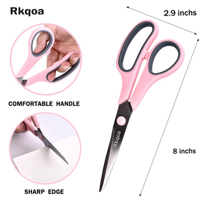 Scissors, Rkqoa 8" Adult Scissors All Purpose 6 Pack - Comfort-Grip Sharp Shears for Office School Sewing Fabric Craft Art Supplies, Teacher/Class Everyday Use, Right/Left Handles