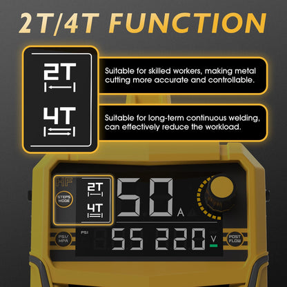 TOOLIOM 50A Non-Touch Pilot ARC Air Plasma Cutter Dual Voltage 110V/220V Metal Cutting Machine with Post/Flow Gas and 2T/4T, 1/2" Clean Cut