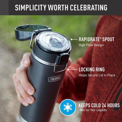THERMOS ICON SERIES Stainless Steel Water Bottle with Spout - 24 Ounce, Granite - Vacuum Insulated Water Bottle with Lid