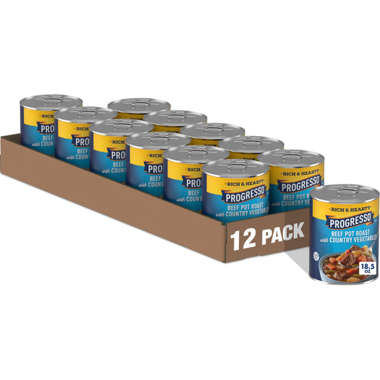 Progresso Beef Pot Roast with Country Vegetables Soup, Rich and Hearty Canned Soup, Gluten Free, 18.5 oz (Pack of 12)