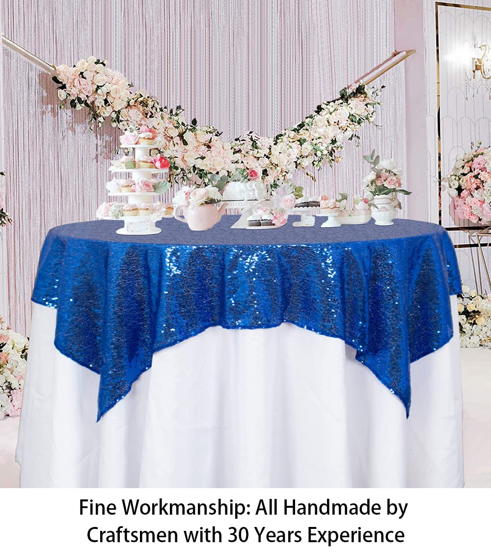 ShinyBeauty Sparkling Royal Blue Sequin Tablecloth 54x54 Inch - Glitter Dining Table Cover for Birthday Wedding Party Decor, Elegant Luxury Table Linen Overlay