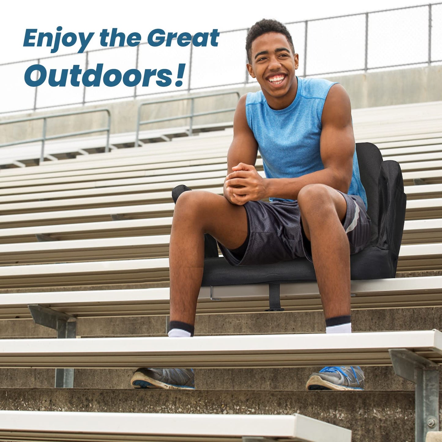 TOPSKY Stadium Seat with Back Support, Regular Size 18.7”Width (Seat 17”), 3 Reclining Positions, Wide Bleacher Seats with 2 Hook, Picnic Seat (Black)