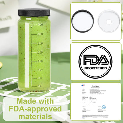 Ruckae 16oz 10 Pack Juice Bottles, Glass Bottles with Lids, Smoothie Cup Lids and Straws, Water Bottle Mason Jar Drinking Glasses for Juicing, Smoothies, Kombucha