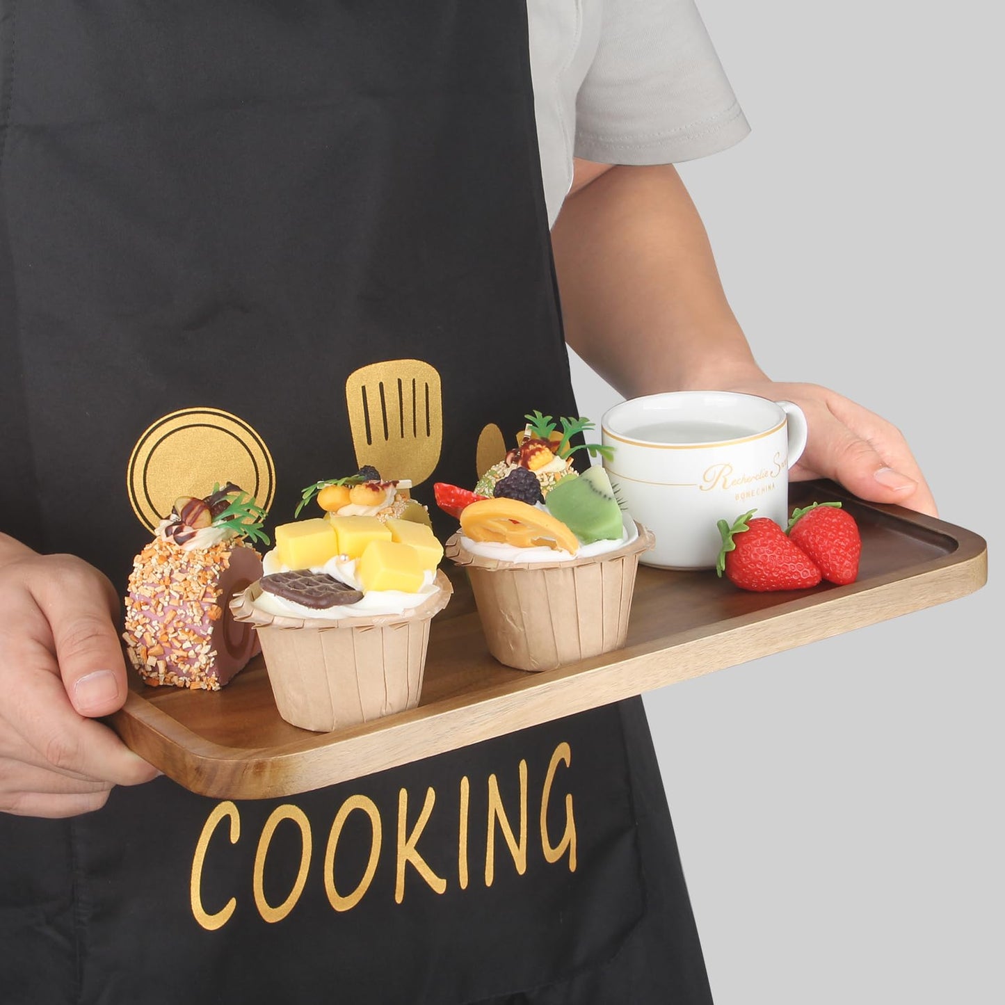 Wooden Serving Platters Acacia Long Charcuterie Boards Rectangle Wood Tray Home Decor Serving Cheese Board Appetizer Snack Plates Kitchen Dinner Platter for Food Dish Rectangular Cake Dessert Trays