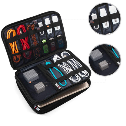 BUBM Double Layer Electronic Accessories Organizer, Travel Gear Bag for Cables, USB Flash Drive, Plug and More, Perfect Size Fits for iPad mini (Medium, Gray)