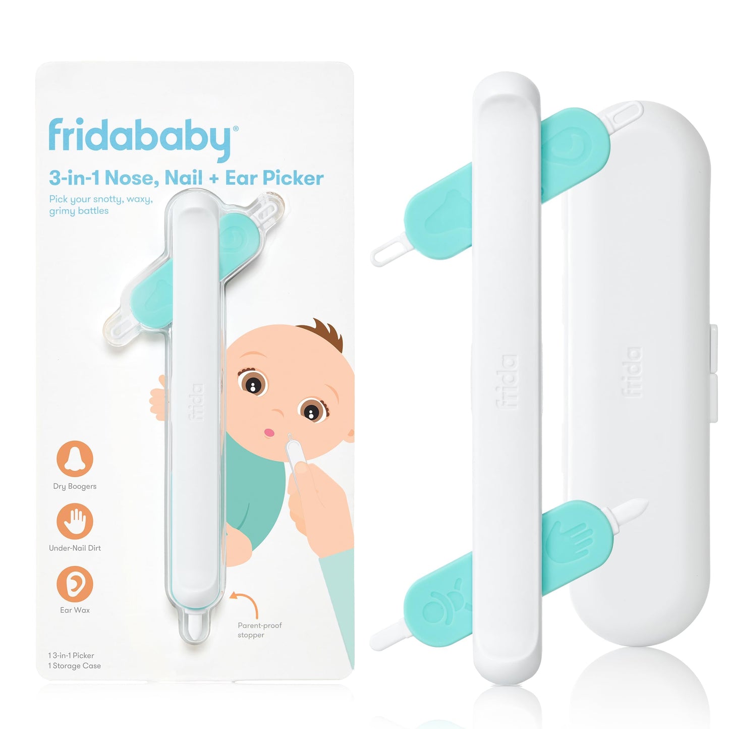 Frida Baby 3-in-1 Nose, Nail + Ear Picker by Frida Baby the Makers of NoseFrida the SnotSucker, Safely Clean Baby's Boogers, Ear Wax & More
