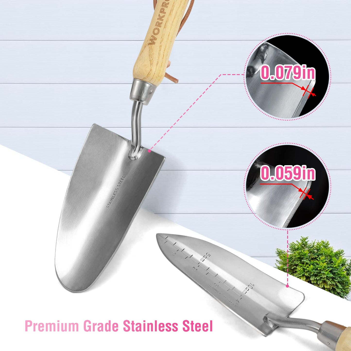 WORKPRO 8-Piece Pink Garden Tool Set, Stainless Steel Gardening Tools with Wood Handle, Including Garden Tote, Gloves, Trowel, Hand Weeder, Cultivator and More, Gardening Gifts For Women - Pink Ribbon