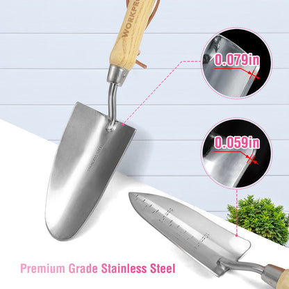 WORKPRO 8-Piece Pink Garden Tool Set, Stainless Steel Gardening Tools with Wood Handle, Including Garden Tote, Gloves, Trowel, Hand Weeder, Cultivator and More, Gardening Gifts For Women - Pink Ribbon