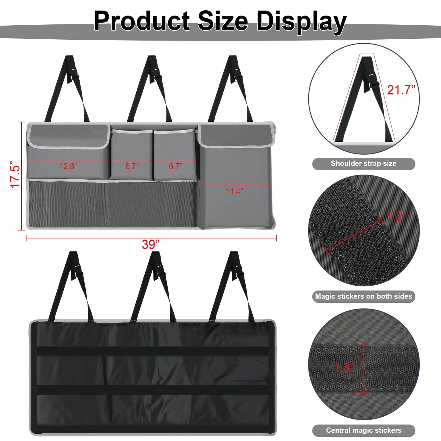 UYYE Trunk Hanging Organizer, Backseat Storage Bag, Collapsible Car Interior Accessories with 4 Pockets & 2 Mesh Pouches for Tools, Provide More Storage Trunk Space for SUV, Jeep, MPVs (Grey)