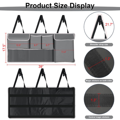 UYYE Trunk Hanging Organizer, Backseat Storage Bag, Collapsible Car Interior Accessories with 4 Pockets & 2 Mesh Pouches for Tools, Provide More Storage Trunk Space for SUV, Jeep, MPVs (Grey)