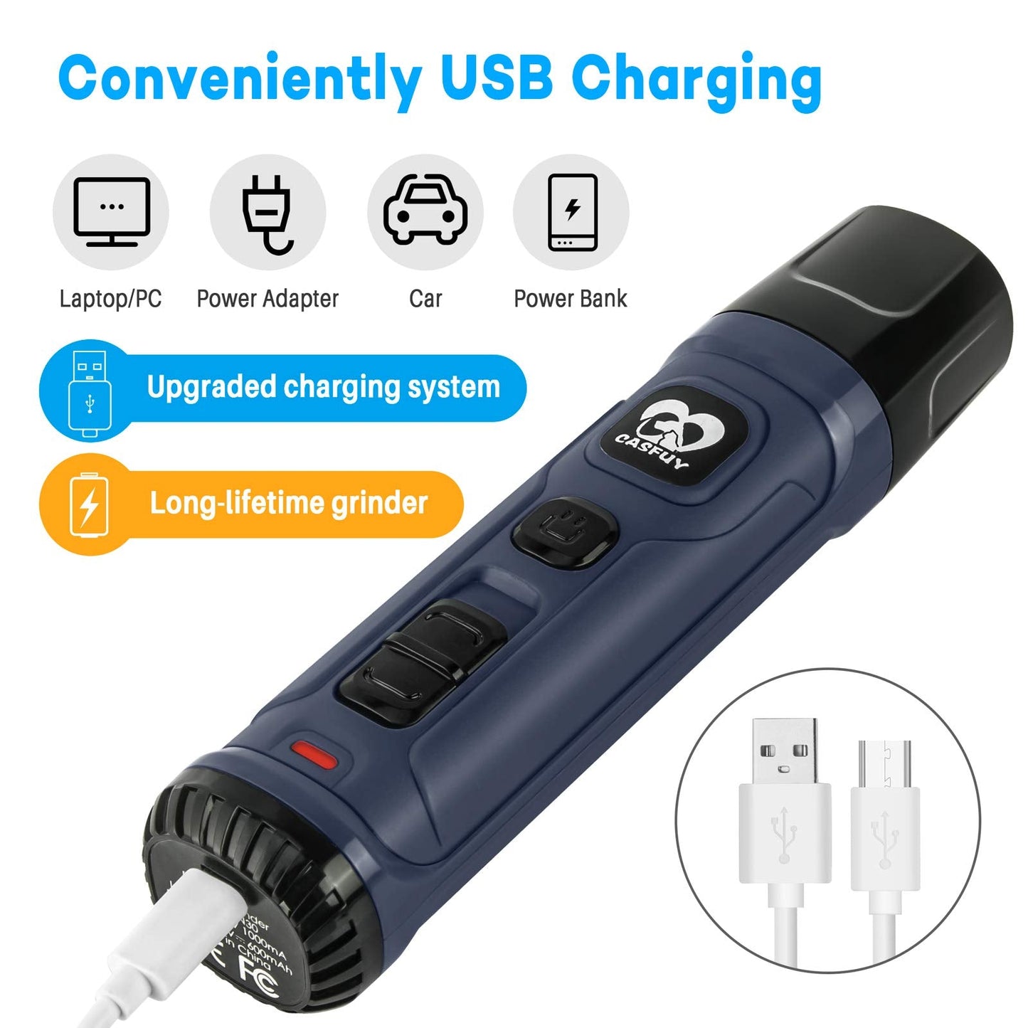 Casfuy Dog Nail Grinder with 2 LED Light - New Version 2-Speed Powerful Electric Pet Nail Trimmer Professional Quiet Painless Paws Grooming & Smoothing for Small Medium Large Dogs and Cats (Blue)