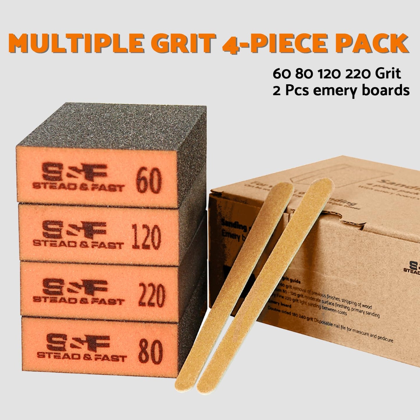 Sanding Sponge, 60 80 120 220 Coarse Medium Fine Grit Sanding Block, Sander Sponges for Drywall Metal, Sandpaper Sponge Sanding Blocks for Wood 4 Pcs by S&F STEAD & FAST