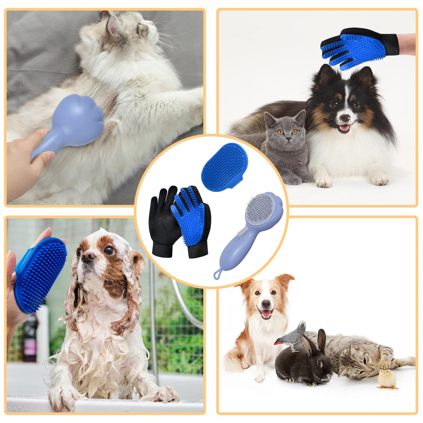 GJEASE Cat Grooming Glove Brush,Self-Cleaning Slicker Pet Brush for Short and Long Haired pats,Dog Bath Brush for Shedding and Grooming,Removes Loose Hair and Tangles,Promote Circulation