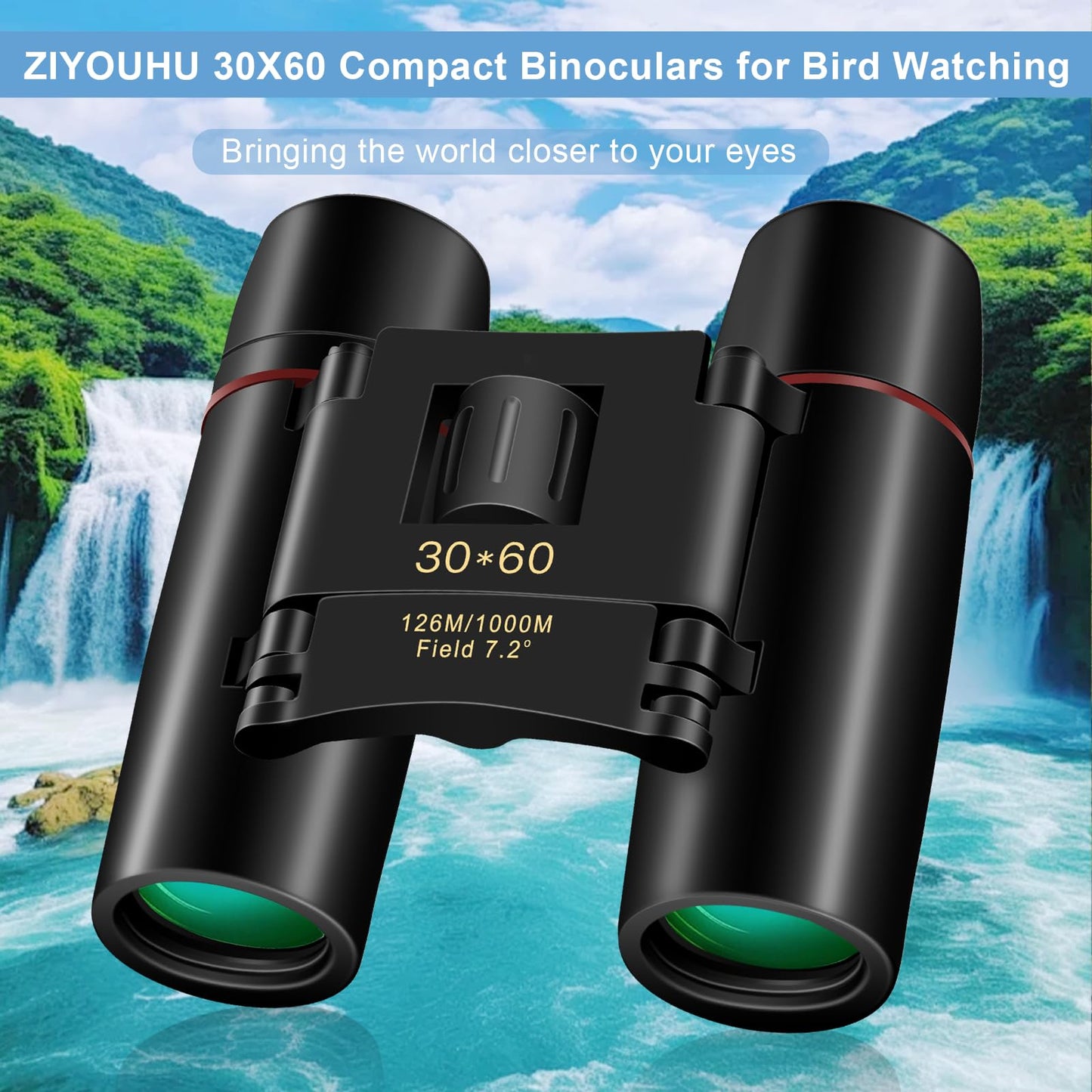 ZIYOUHU Compact 30x60 Binoculars for Adults,Suitable for Adults and Children Bird Watching Travel Sightseeing, Waterproof Lightweight Small Binoculars, with Clear Low-Light Vision