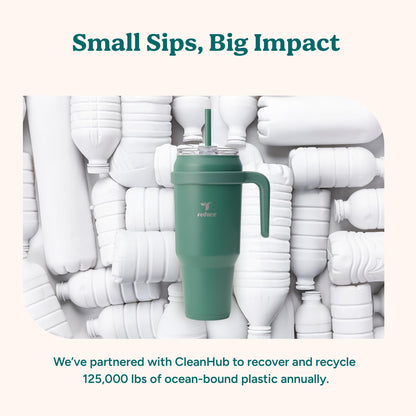 REDUCE 50 oz Stainless Steel Tumbler with Handle - Dual-Wall Vacuum Insulated Travel Mug, Sweat-Proof Lid & Reusable Straw - Keeps Drinks Cold for 24 Hrs, Fits Cupholders, Dishwasher Safe - Alpine