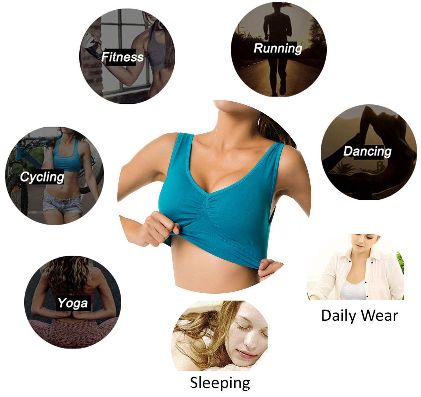 Cabales KINYAOYAO Women's 3-Pack Seamless Wireless Sports Bra with Removable Pads Navy-Blue-Wine