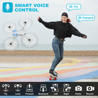 Drone with 1080P Camera for Beginners and Adults, Foldable Remote Control Quadcopter with Voice Control, Gestures Selfie, Altitude Hold, One Key Start, 3D Flips, 2 Batteries, Not water-proof, Toy for Beginners