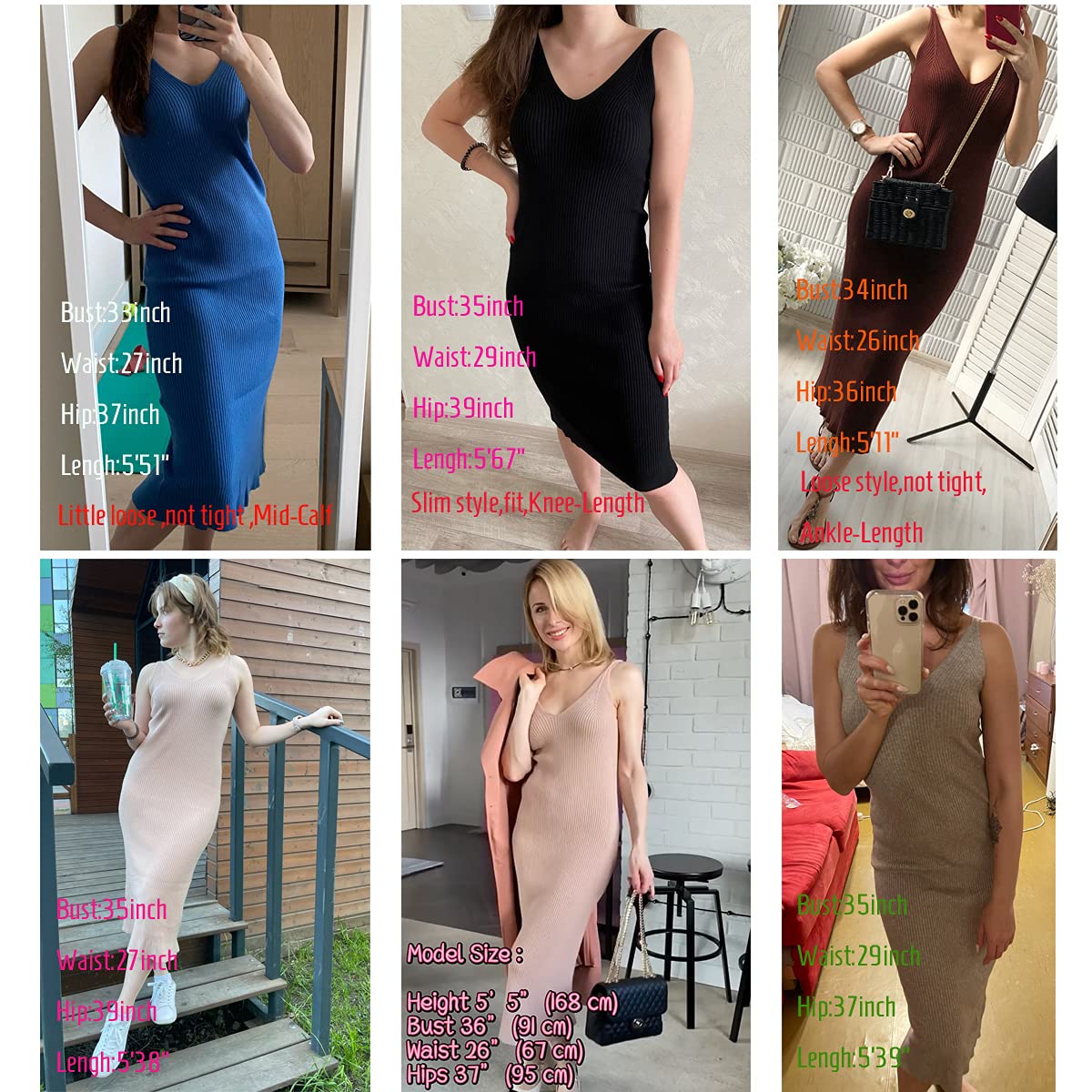 RZIV Women's Sleeveless Sweater Dress Knit Slim V Neck Bodycon Midi Stretchable Elasticity Slim Fits White