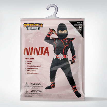 Spooktacular Creations Halloween Ninja Costume, Black Ninja Outfit Set for Kids, Halloween Costumes with Accessories for Boys Dress Up and Role Play Party (Small, 5-7 yrs)