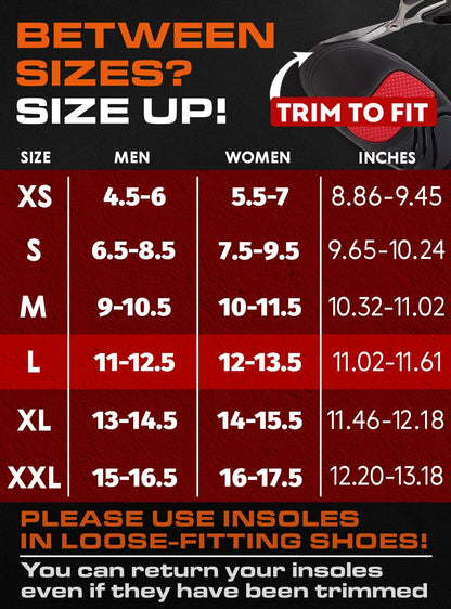 220+ lbs Plantar Fasciitis High Arch Support Insoles Men Women - Orthotic Shoe Inserts - Boot Work Shoe Insole (L, Black)