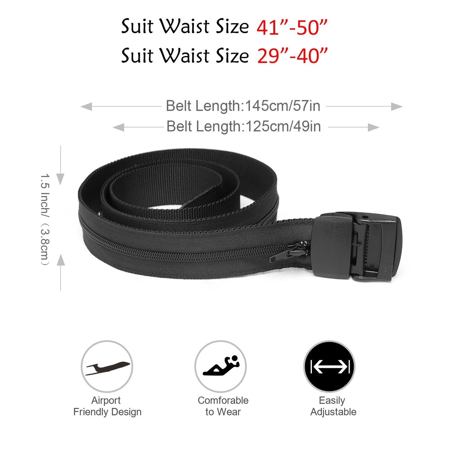 SUOSDEY Travel Money Belt, Nylon Hidden Money Pocket Belt with Plastic Buckle