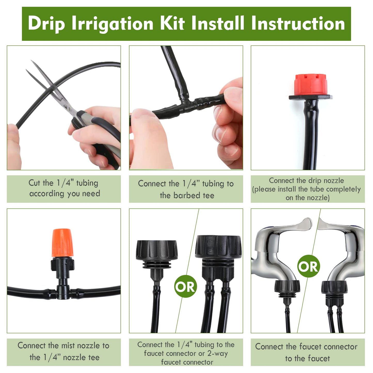 Flantor Drip Irrigation Kit, Drip Irrigation System for Garden with 1/4" Irrigation Tubing DIY Saving Water Automatic Watering System for Garden, Greenhouse, Flower Bed, Patio, Lawn