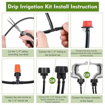 Flantor Drip Irrigation Kit, Drip Irrigation System for Garden with 1/4" Irrigation Tubing DIY Saving Water Automatic Watering System for Garden, Greenhouse, Flower Bed, Patio, Lawn