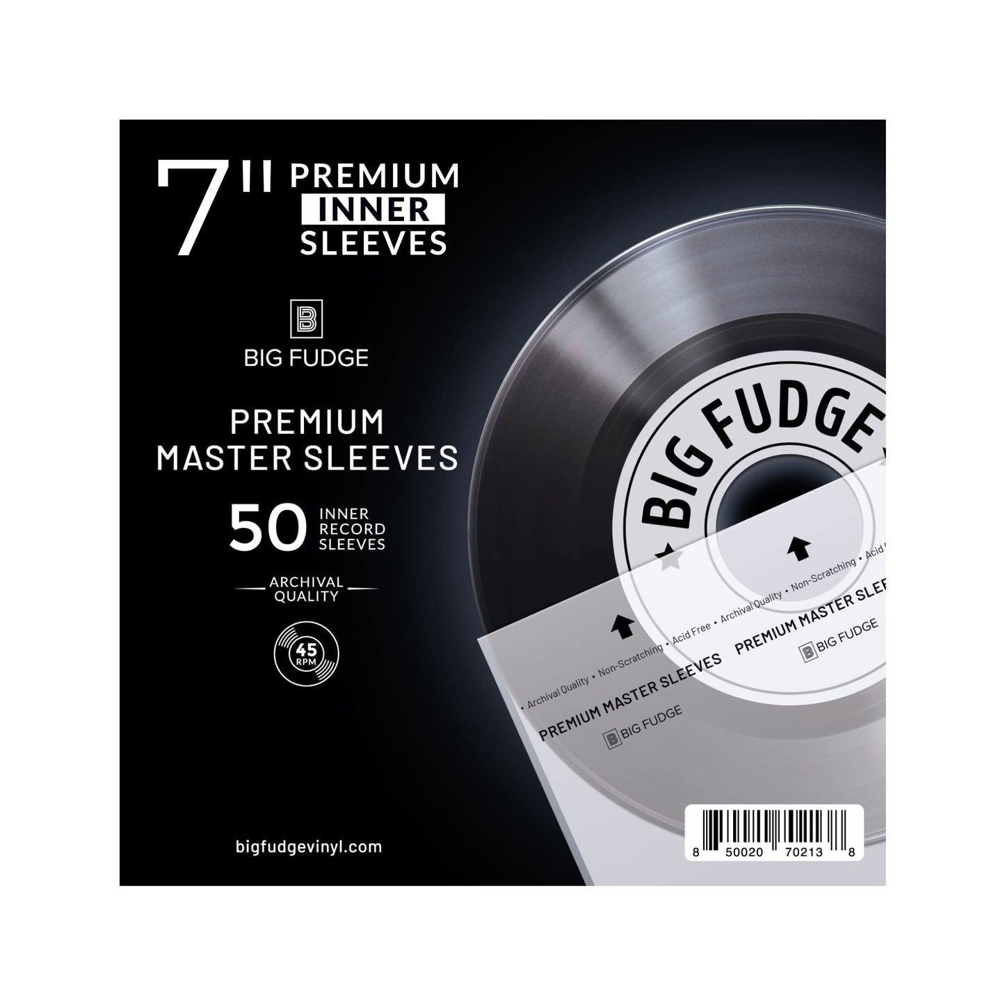 Big Fudge Vinyl Record Sleeves Inner - Vinyl Sleeves - Clear 3-Layer Album Covers with Anti-Static Rice Paper - Acid Free Protective Outer Cover for 7" Records - White, 50 Pack