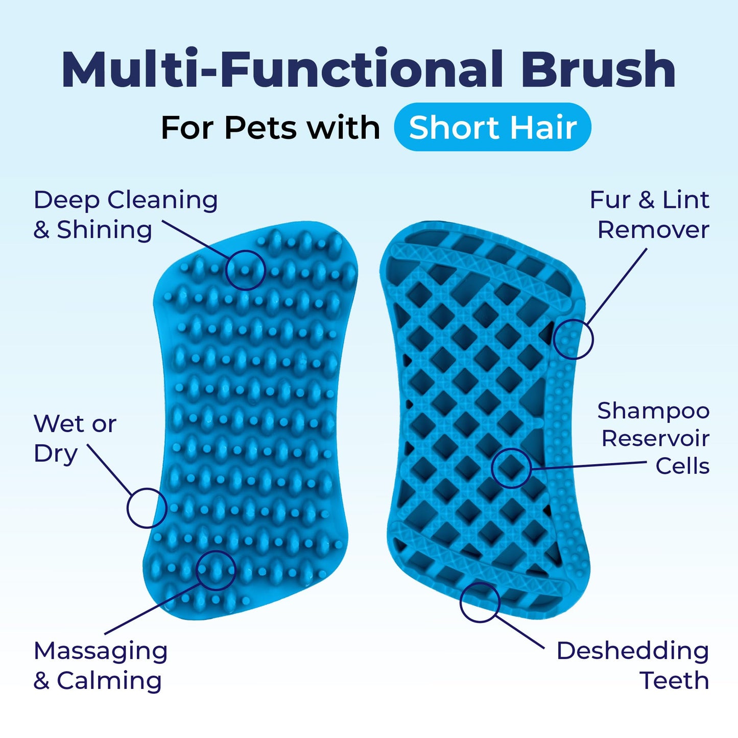 Vetnique Labs Furbliss Dog Brush for Small Dogs, Cats and Pets with Short Hair, Grooming Bathing Massaging Deshedding Multi-Functional Wet or Dry Silicone Brush (Short Hair Brush)