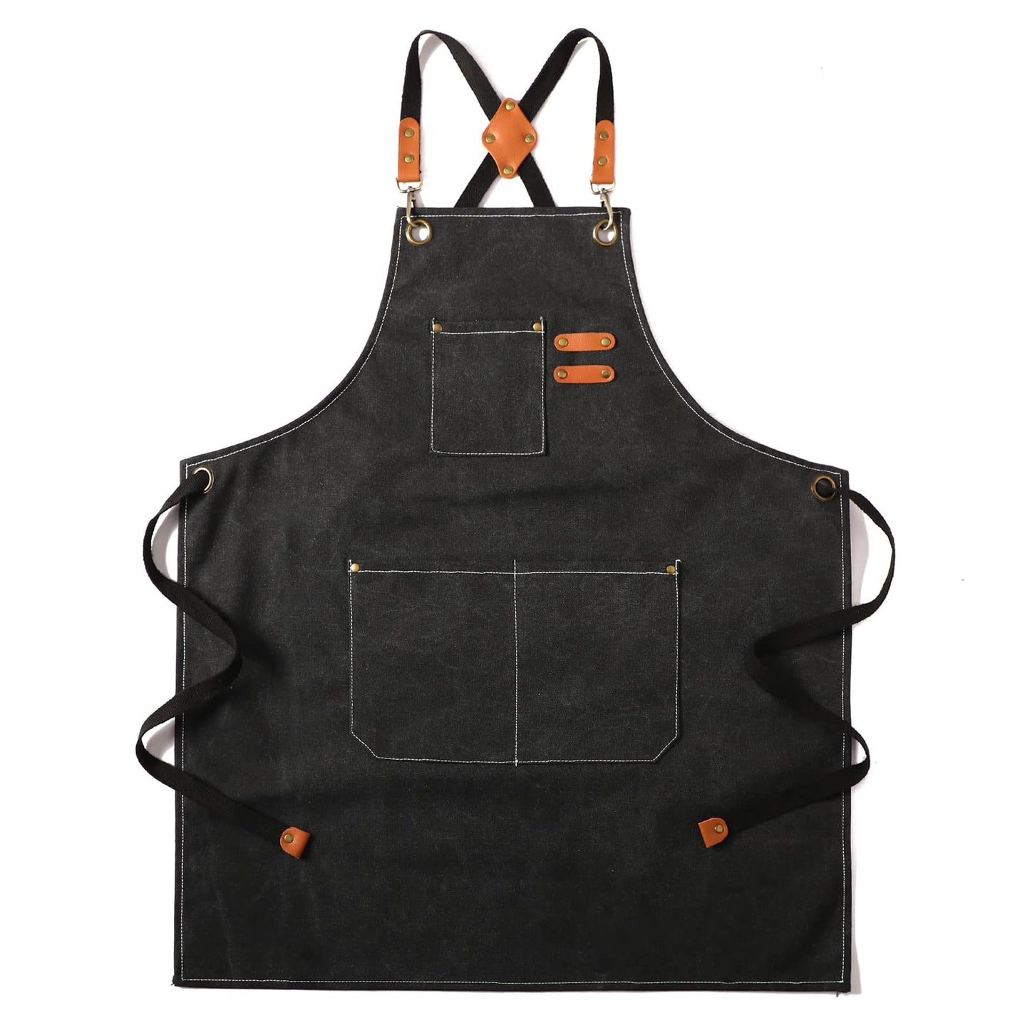 Tosewever Canvas Cross Back Chef Apron for Men Women with Adjustable Straps Large Pockets, Waterdrop Kitchen Heavy Duty Cotton Aprons for Tool Cooking BBQ Artist, M to XXL (Black)