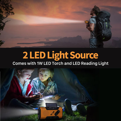 FosPower Emergency Weather Radio (Model A1) NOAA/AM/FM with 7400mWh Portable Power Bank, USB/Solar/Hand Crank Charging, Battery Operated, SOS Alarm & Flashlight for Indoor/Outdoor Emergencies