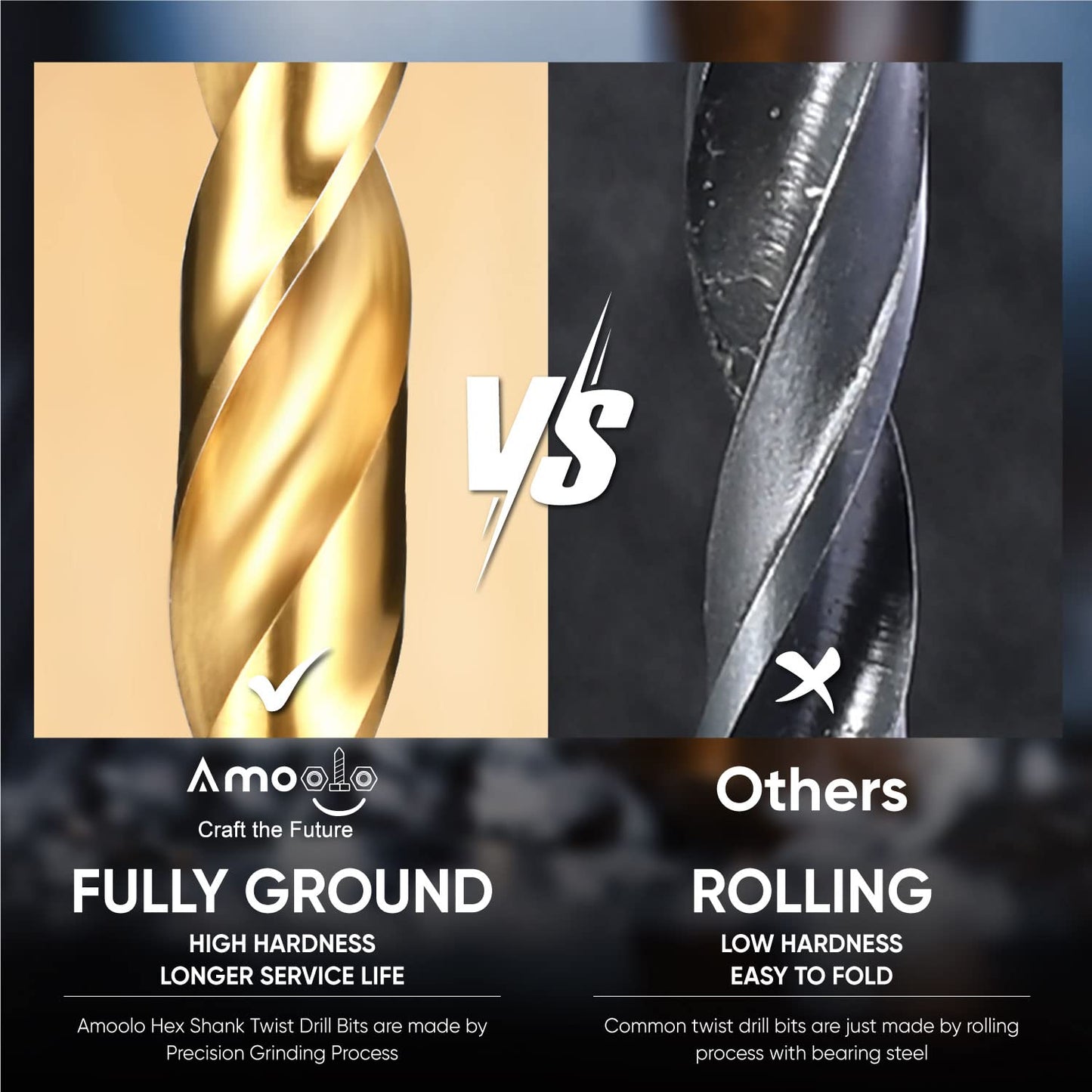 amoolo 5/64 Hex Shank Drill Bits, 10Pcs Titanium HSS Twist Impact Drill Bit Set for Metal, Steel, Wood, Plastic, Quick Change Design