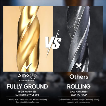 amoolo 5/64 Hex Shank Drill Bits, 10Pcs Titanium HSS Twist Impact Drill Bit Set for Metal, Steel, Wood, Plastic, Quick Change Design