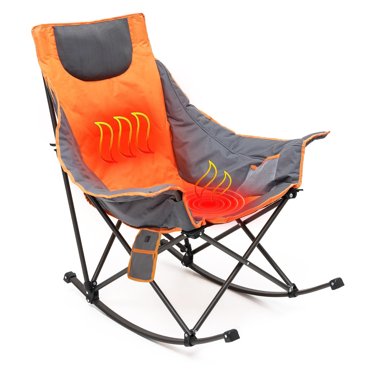 SUNNYFEEL Oversized Heated Camping Chair, Folding Rocking Camping Chairs with Luxury Padded Recliner,Carry Bag, 300 LBS Heavy Duty for Lawn/Outdoor/Picnic/Patio, Portable Rocker Camp Chair