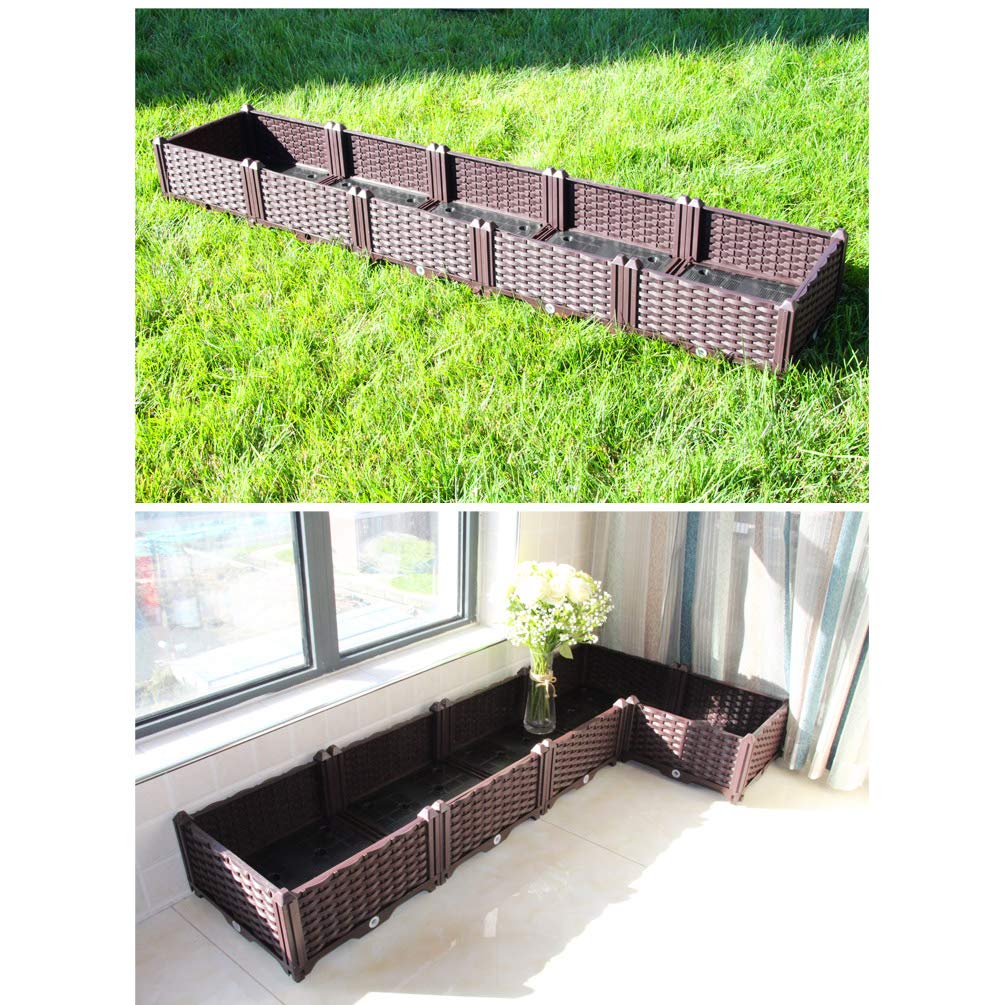 BAOYOUNI Rectangular Raised Garden Bed Kit Indoor Outdoor Plastic Planter Grow Box for Fresh Vegetables, Herbs, Flowers & Succulents, Brown, 46.06'' x 15.35'' x 14.96''