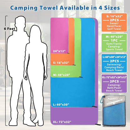 SYOURSELF Microfiber Camping Towel, Quick Dry Towel, Soft Absorbent Compact Travel Gym Workout Sweat Towel for Beach Yoga Swim Travel Camping Hiking Backpack Essentials (M:40"x20")
