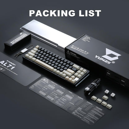 YUNZII AL71 75% Mechanical Keyboard,Full Aluminum CNC,Hot Swappable Gasket,2.4GHz Wireless BT5.0/USB-C Wired,NKRO Programmable RGB Backlight Creamy Typing for Win/Mac(Black,Crystal White Switch)
