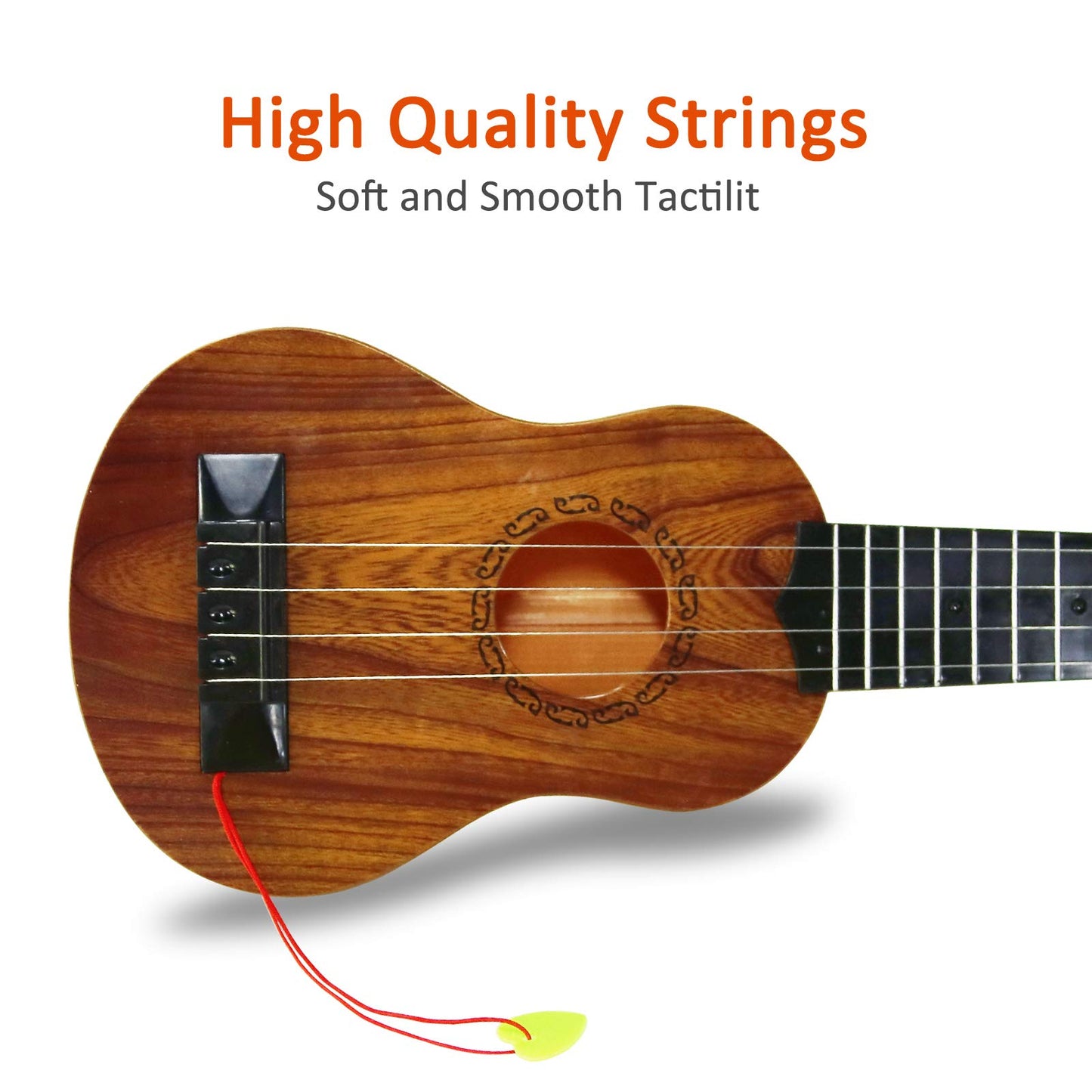 QDH Kids Toy Ukulele, Kids Guitar Musical Toy,17 Inch 4 Steel Strings, with Pick, Kids Play Early Educational Learning Musical Instrument Gift for Preschool Children, Ages 3-6(Wooden Color) (17inch)