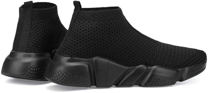 Santiro Sneakers for Men Knit Breathable Sock Slip On Shoes Lightweight Gym Running Sneakers Casual Tennis Walking Shoes All Black 9.5 US