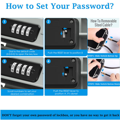 AMIR Portable Safe Box, Combination Security Case LockBox with Code, Waterproof Anti-Theft Mini Travel Safe Box with Removable Chain, Security Box for Home,Office, Grey