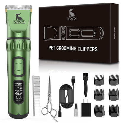 Vovo Dog Hair Clippers 3-Speed Heavy Duty Cordless Electric Dog Grooming Kit (Green)
